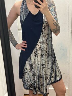 Seventy Two Changes Sleeveless Navy Blue Cotton Silk Swing Dress Racers Back